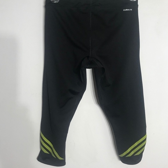 Adidas Black & lime cropped stripe legging active wear pants small - Picture 8 of 8